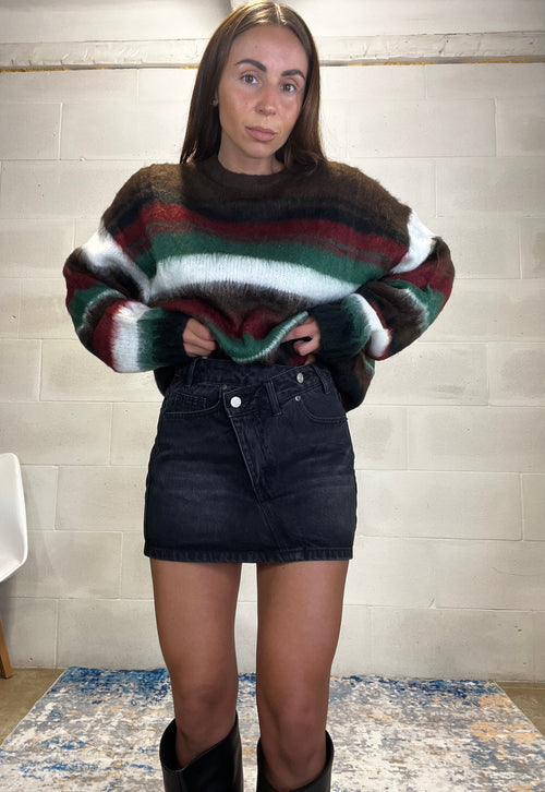 Gonna in denim a portafoglio nera