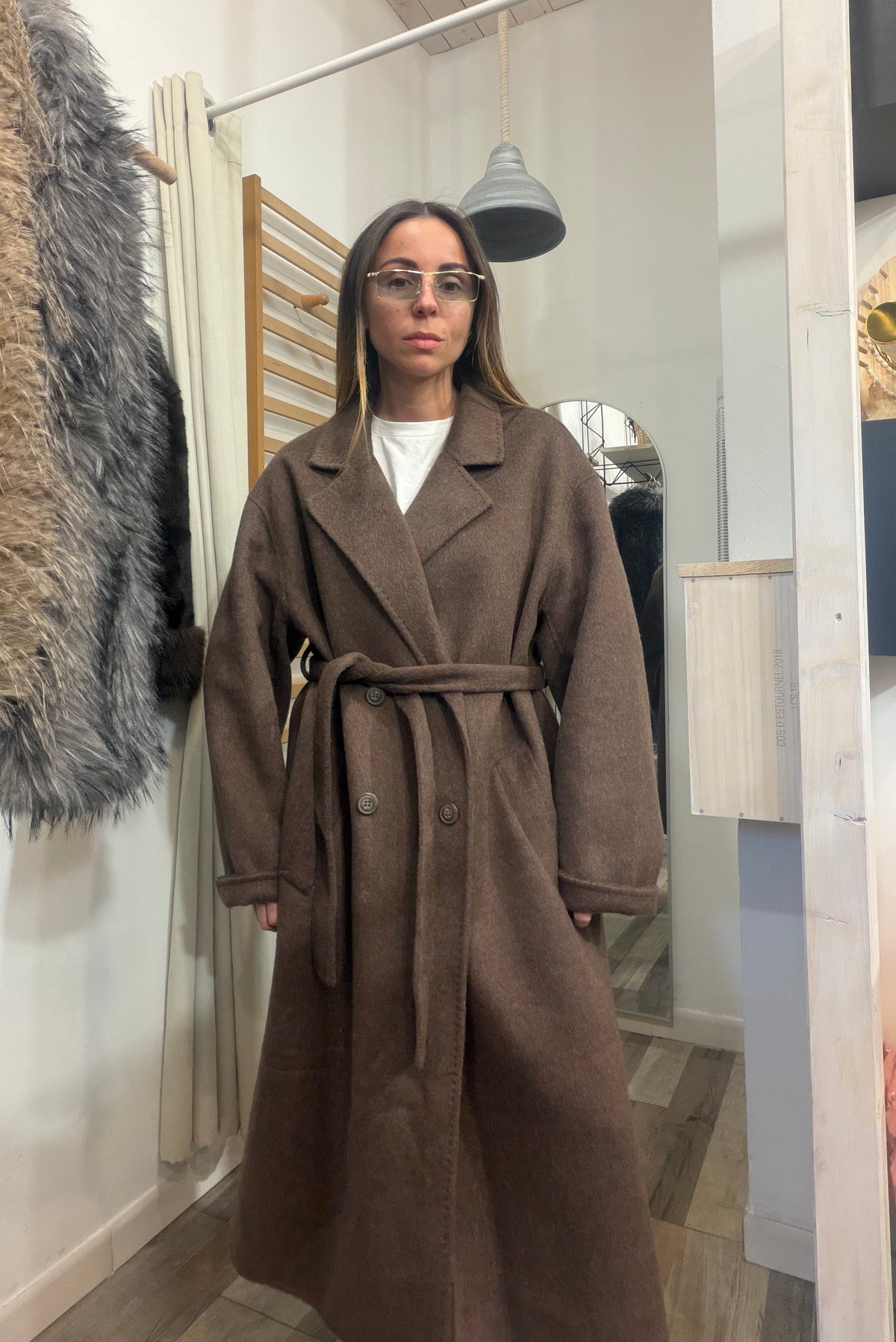Cappotto oversize in 50% lana marrone