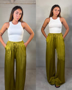 Pantalone satinato 50% cotone 50% seta pistacchio