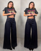Denim blu notte pence laterali svasato