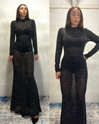 Maxi abito velato con strass