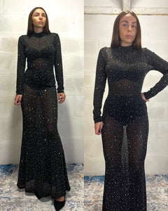 Maxi abito velato con strass