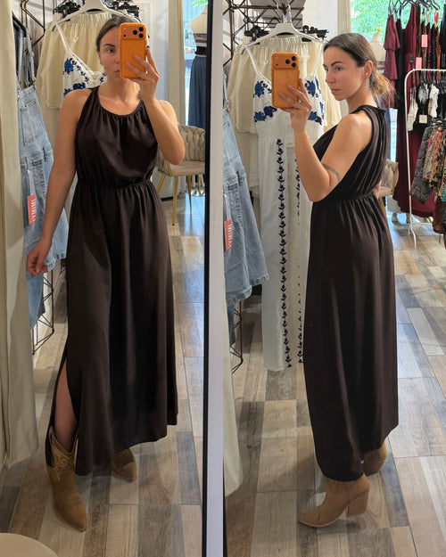 Maxi abito ultra leggero Tulum marrone