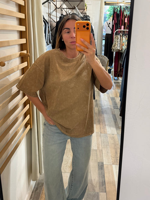 T-shirt over 100% cotone effetto consumato beige