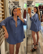 Camicia over in 100% lino blu