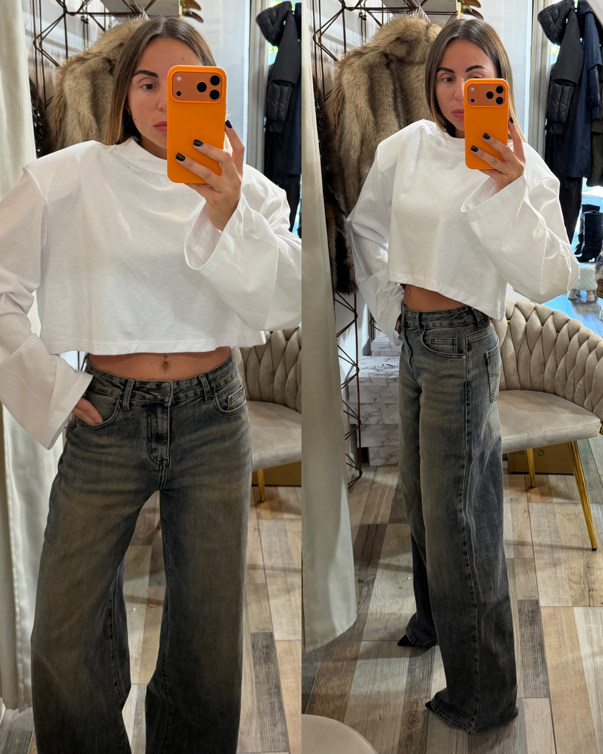 Denim vita media a palazzo brown wash