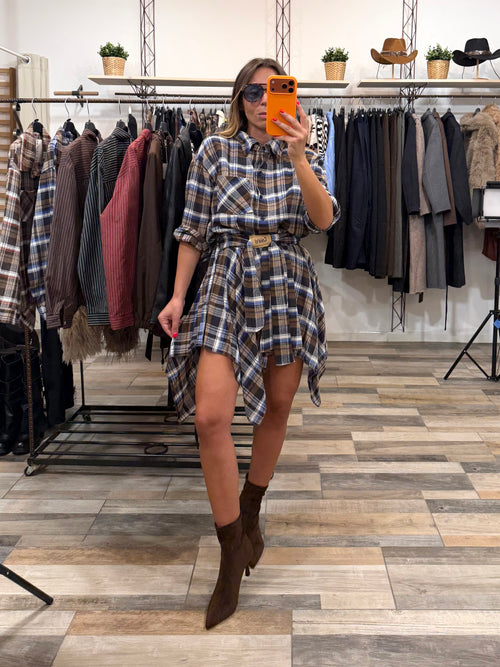 Coordinato in flanella gonna + camicia Bruxelles versione blu