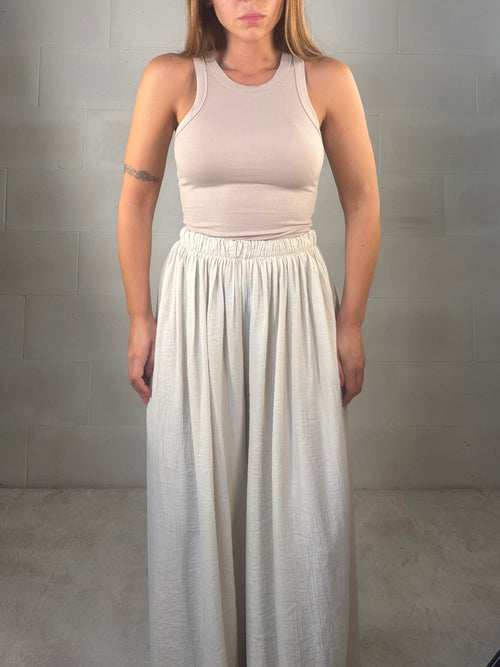Pantalone in viscosa increspato beige chiaro