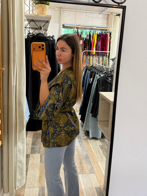 Kimono in seta blu
