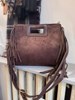 Borsa scamosciata con frange marrone Boston