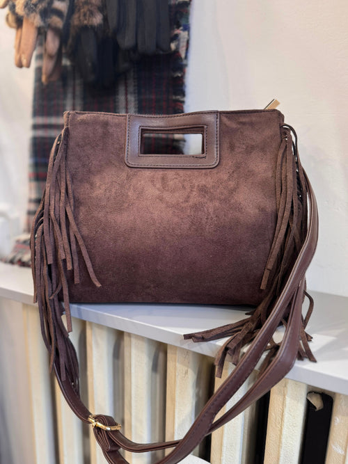 Borsa scamosciata con frange marrone Boston
