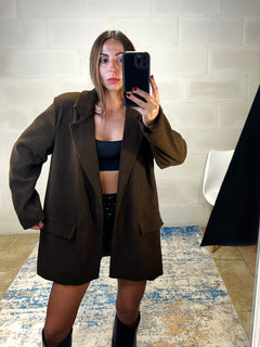 Blazer over marrone in velluto a costine