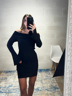 Mini dress simil lama spalle cadenti e risvolto nero