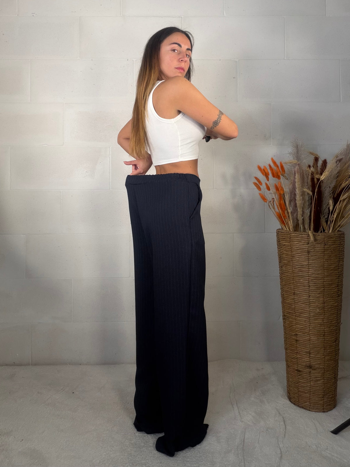 Pantalone sartoriale gessato blu