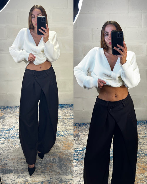 Pantalone a portafoglio testa di moro con elastico in vita sul retro