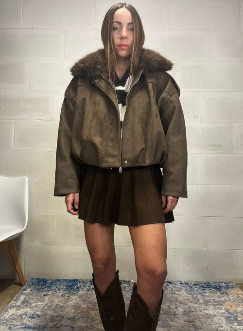 Bomber in ecocamoscio interno imbottito in ecopelliccia