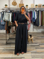 Pantalone in Tencel con pence e cintura nero