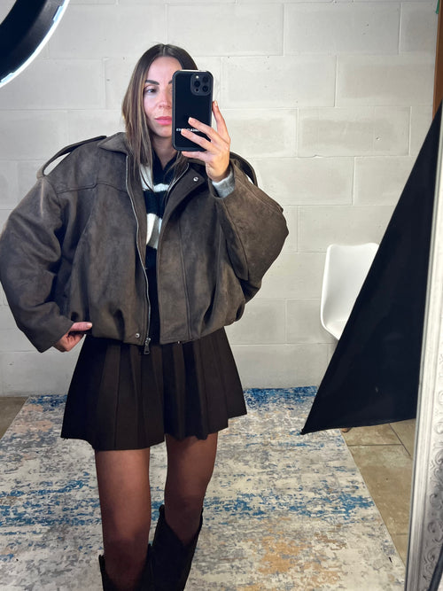 Bomber in ecocamoscio interno imbottito in ecopelliccia