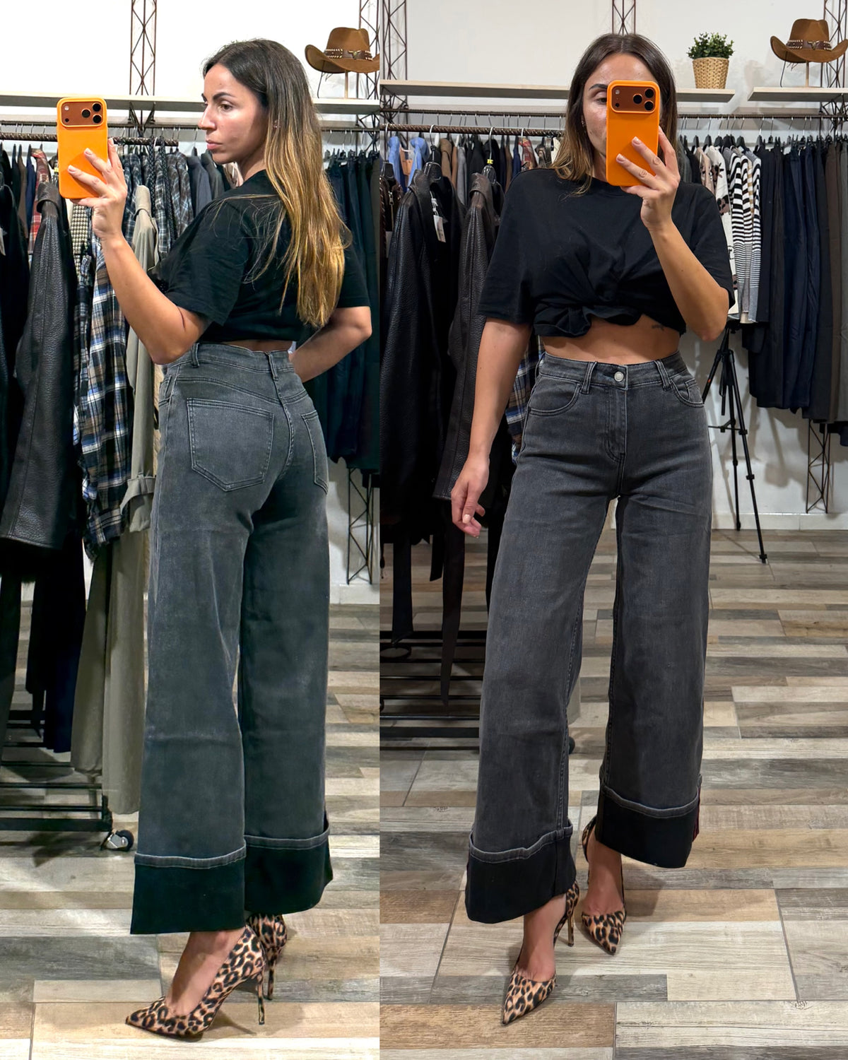 Denim piegone grigio scuro 7/8