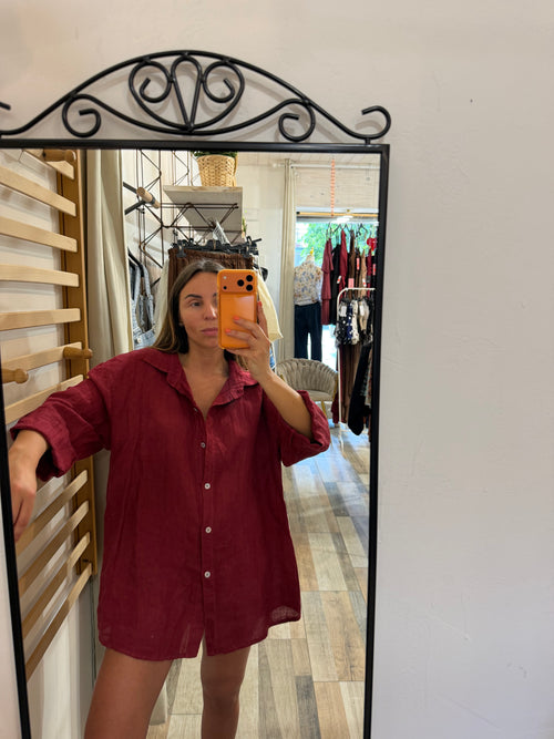 Camicia over in 100% lino bordeux