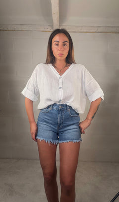 Blusa in 100% lino con bottoni