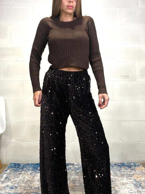 Pull lavorazione trecce marrone