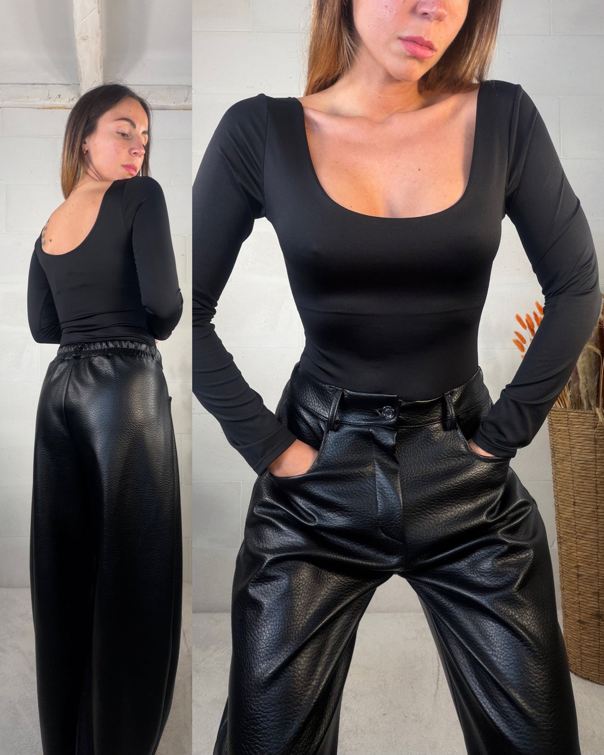 Body scollo fronte/retro in Lycra nero