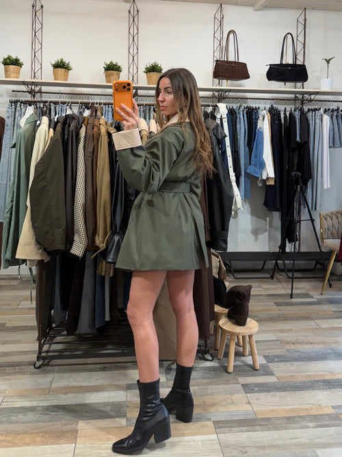 Trench mezza lunghezza bicolore verde militare