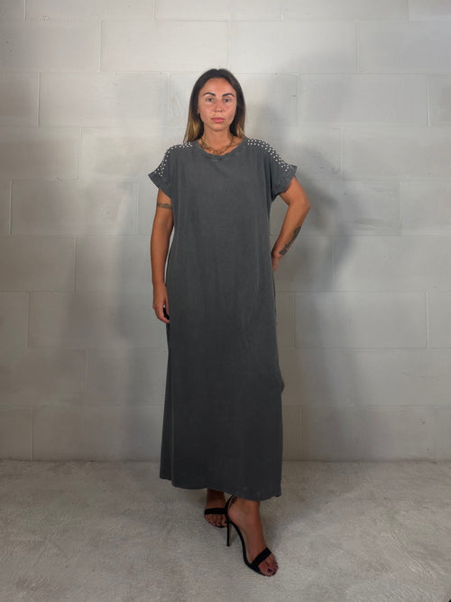 Maxi abito effetto consumato con borchie in 90% cotone