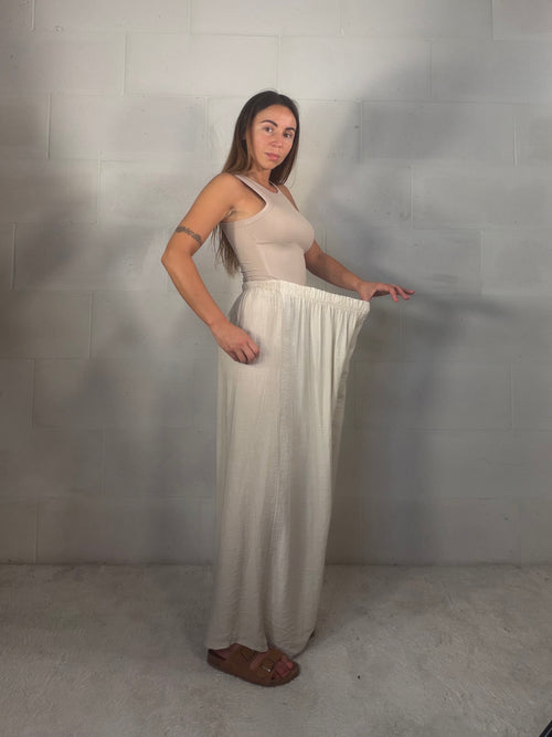 Pantalone in viscosa increspato beige chiaro