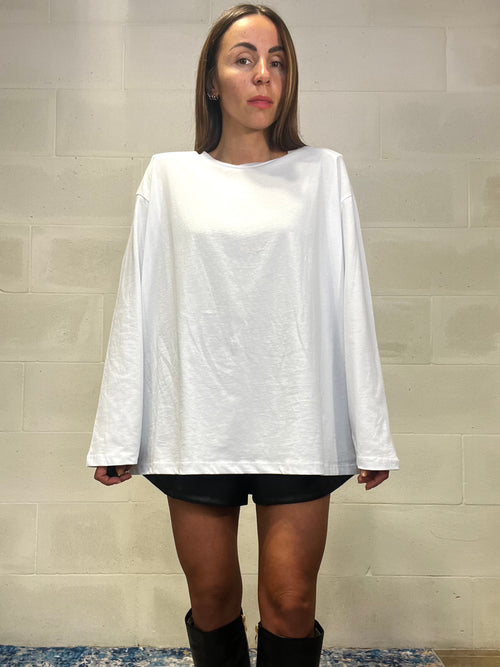 Maxi maglia spalline imbottite bianca