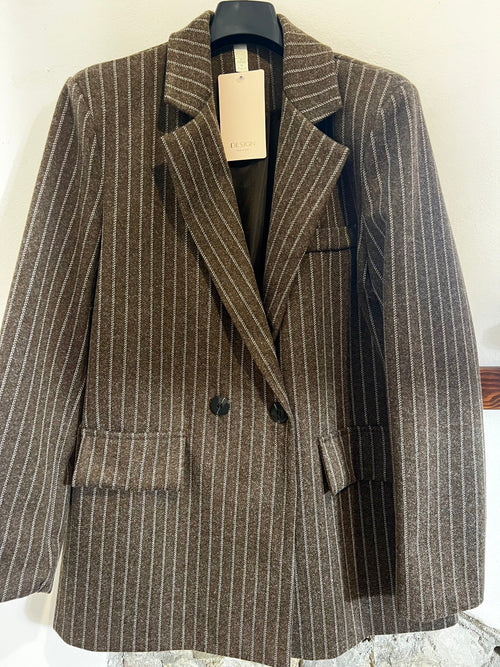 Blazer over gessato testa di moro simil lana cotta