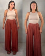 Pantalone in viscosa increspato terra bruciata