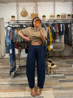 Pantalone baggy in 95% cotone 7/8 blu