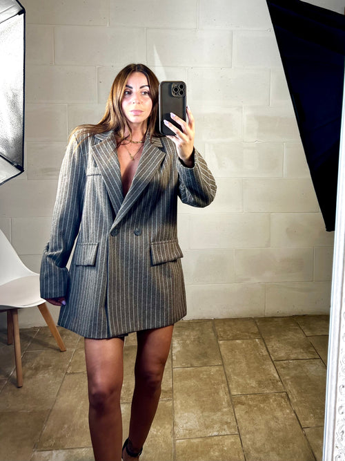 Blazer over gessato testa di moro simil lana cotta