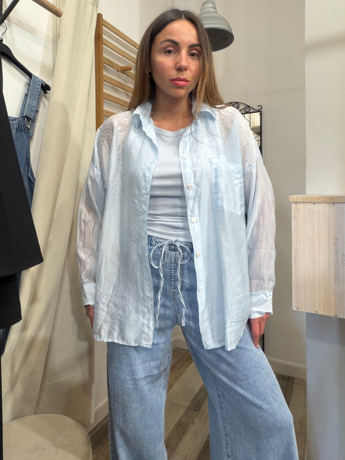 Camicia over in tencel celeste