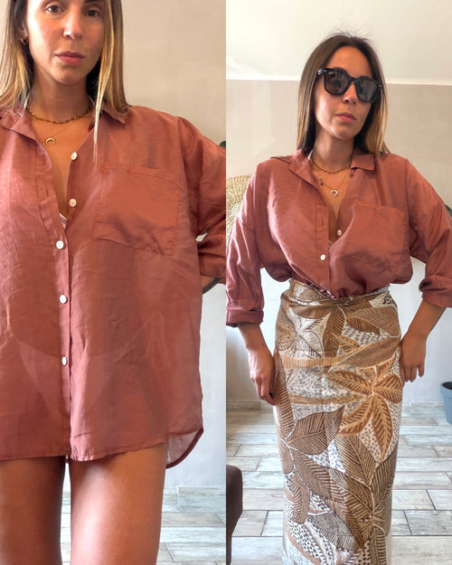 Camicia over in tencel terracotta rosata