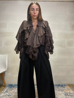 Camicetta balze marrone