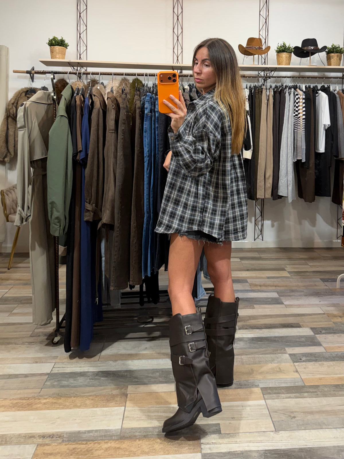 Camicia in flanella tartan nera 40% cotone