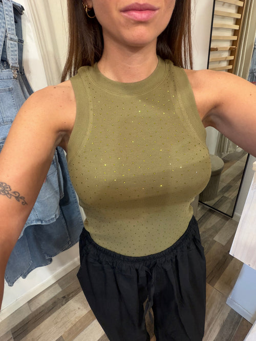 Canotta con strass pistacchio 95% cotone