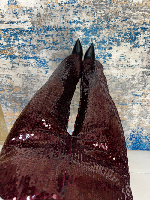 Pantalone di paillettes bordeaux