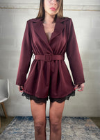 Tutina baby-doll bordeaux con elastico in vita