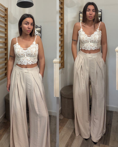 Pantalone sartoriale maxi pence beige chiaro in viscosa