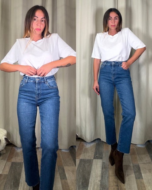 Denim gamba dritta 7/8 taglio vivo lavaggio medio