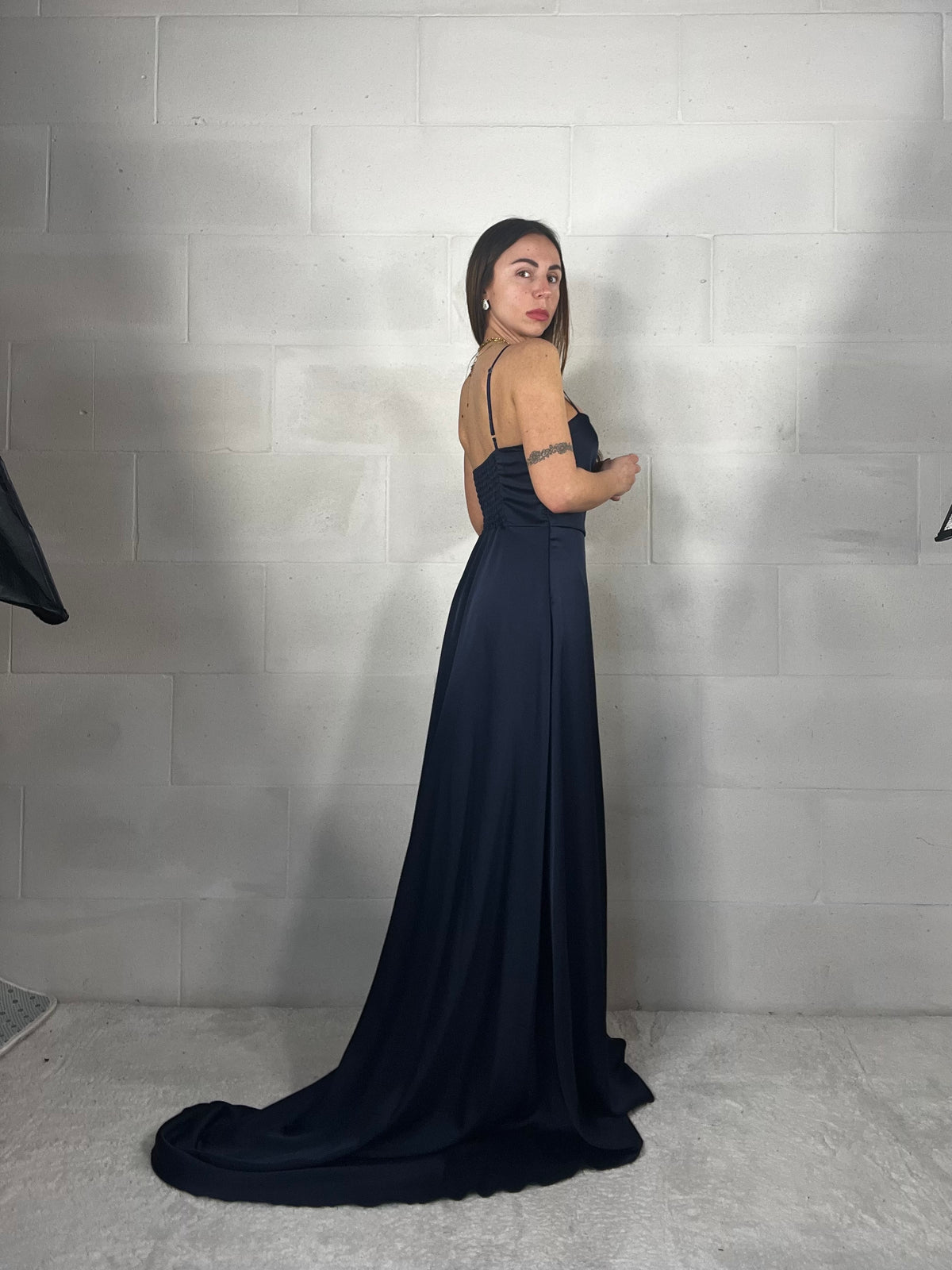 Maxi abito da cerimonia Venere blu notte con strascico