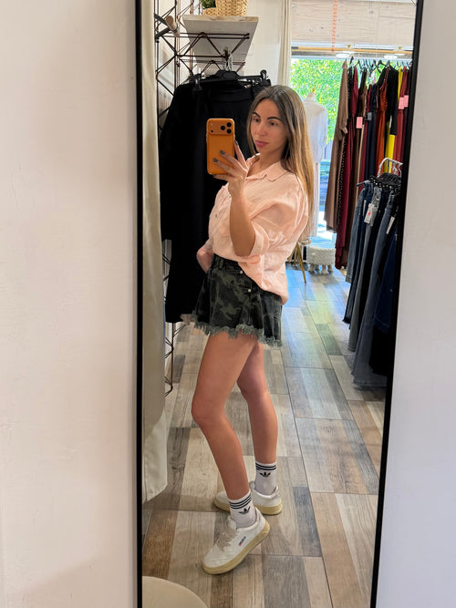 Camicetta in 100% lino rosa con manica a 3/4