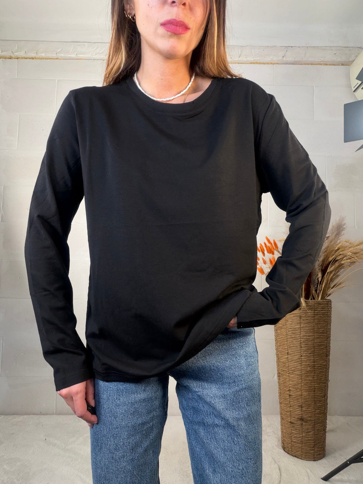 T-shirt oversize leggermente felpata nera in misto cotone
