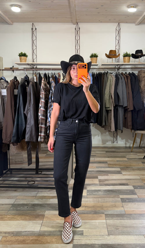 Denim mom fit slim nero 7/8