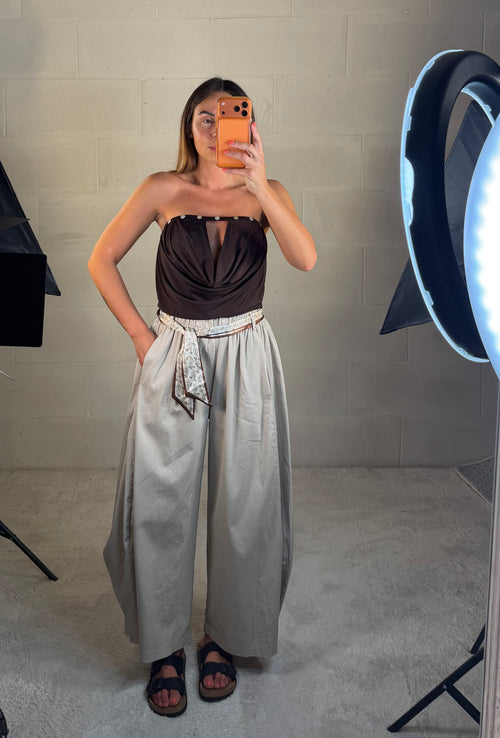 Pantalone Tortuga baggy in 95% cotone 7/8 terra beige