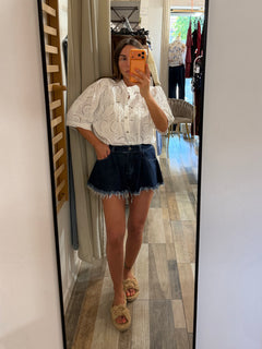 Short Butterfly in denim a lavaggio blu scuro